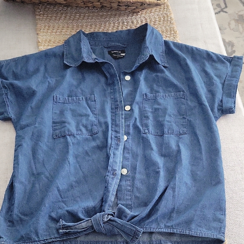 Blue Button-Up Denim Shirt